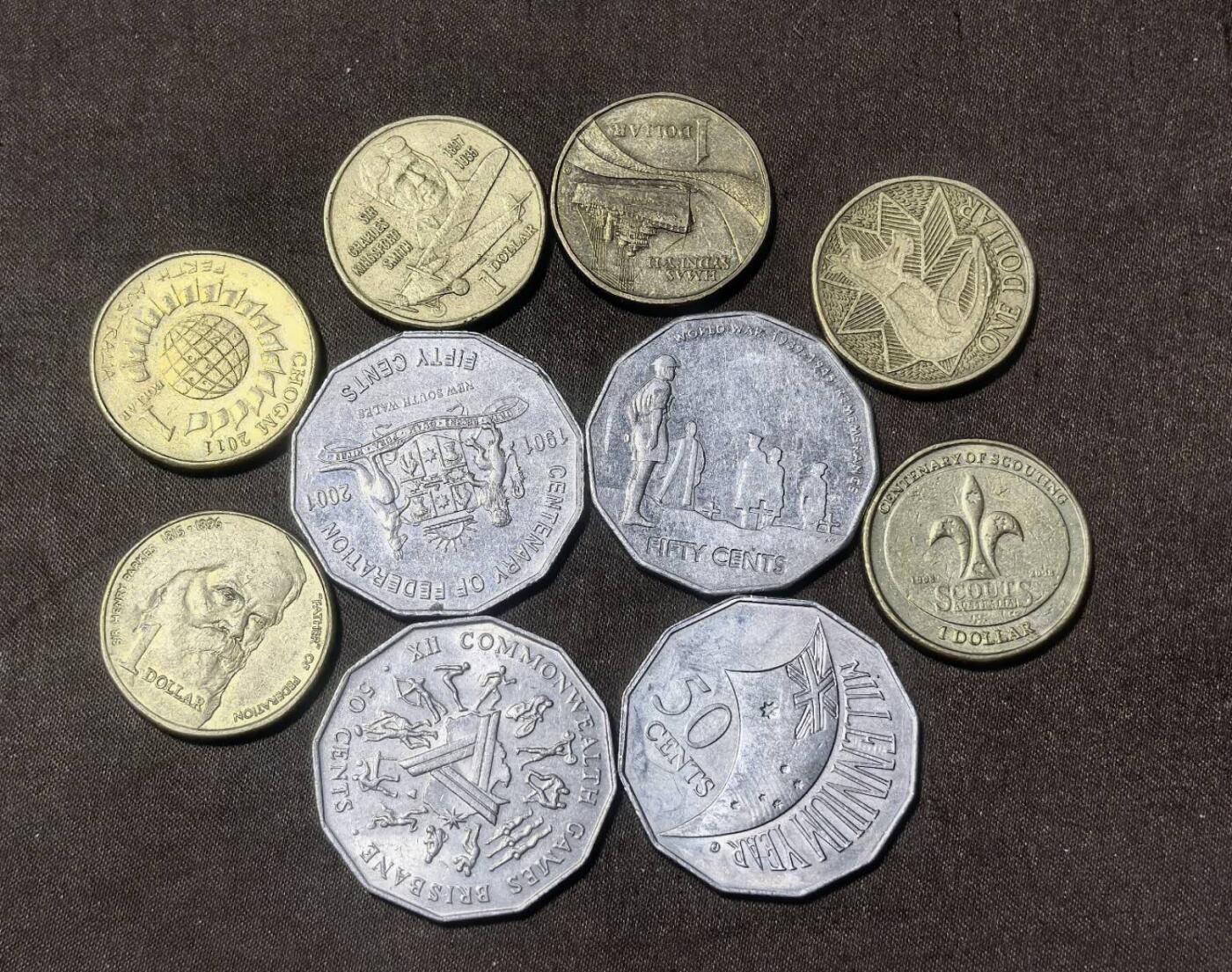 北京马甸外国币专卖第148期，外国币，中国早期纪念币专场，陆续上拍，欢迎关注 澳大利亚1元纪念币6枚，50分纪念币4枚