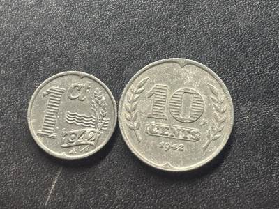 邮泉阁限时拍卖第四十二场（硬币在国外。请付邮费6元。） - 荷兰1942年2枚