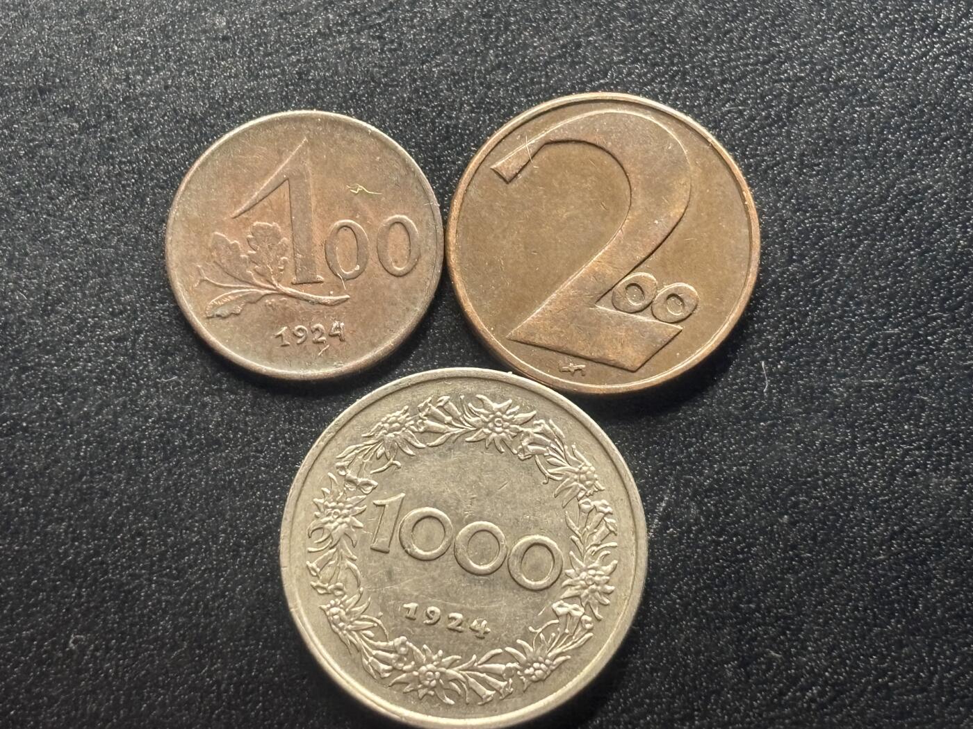 邮泉阁限时拍卖第四十二场（硬币在国外。请付邮费6元。） 奥地利第一共和国（皇冠）1924年3枚
