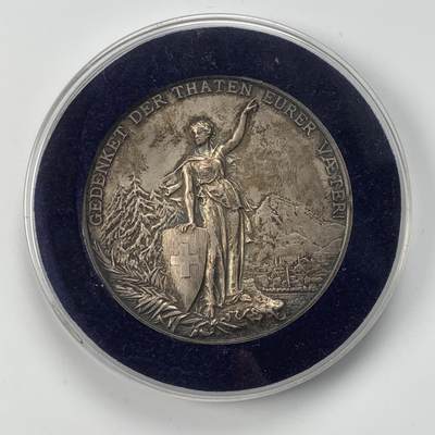 掌中浮雕-藏着的欧洲第053场 - 1892年瑞士格拉鲁斯射击节大银章，45mm，39g（人像右侧有道划）
