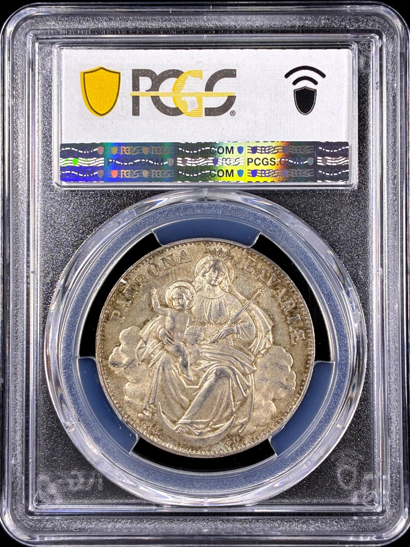 【雨安】【直播拍卖】【第0126期-评级币章】2026-03-07 周六 19:30 (金价1176, 银价22.16) [评级德国] Germany 德国 德意志 1泰勒 Bavaria巴伐利亚 Thun.105 KM#0877 (1866-1871) 圣母抱婴 1870年  PCGS-MS63