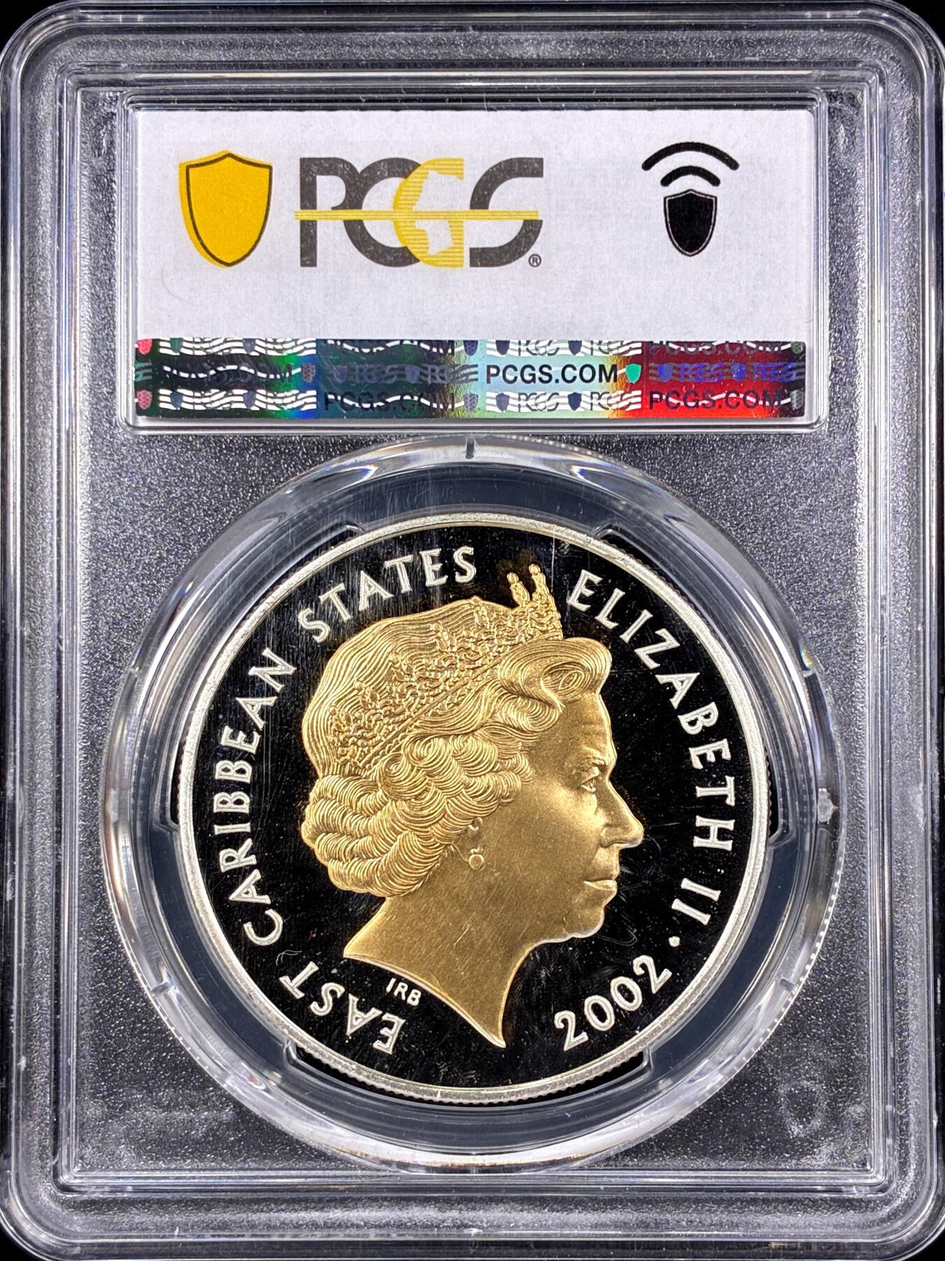 【雨安】【直播拍卖】【第0126期-评级币章】2026-03-07 周六 19:30 (金价1176, 银价22.16) [评级现代] East Caribbean States 东加勒比 10元 2002年 伊丽莎白二世登基50周年 PCGS-PR68DCAM 精制币