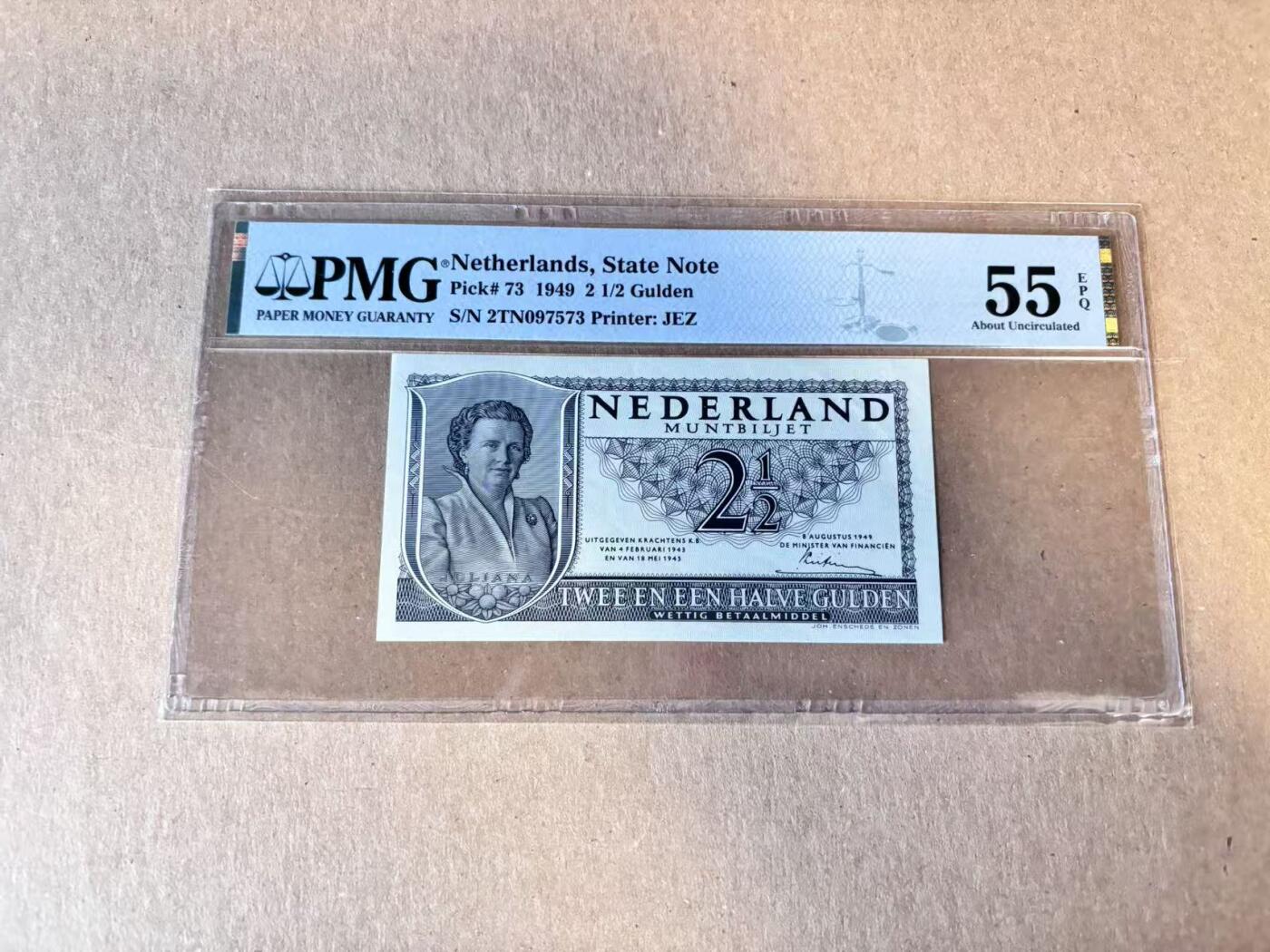 (800期大拍拍品火热征集中🔥）【Blue Auction】世界纸币精拍第790期——18级TOP拍卖/信誉/品质/专业/高效💫  荷兰 1949年2 1/2盾 PMG55EPQ 