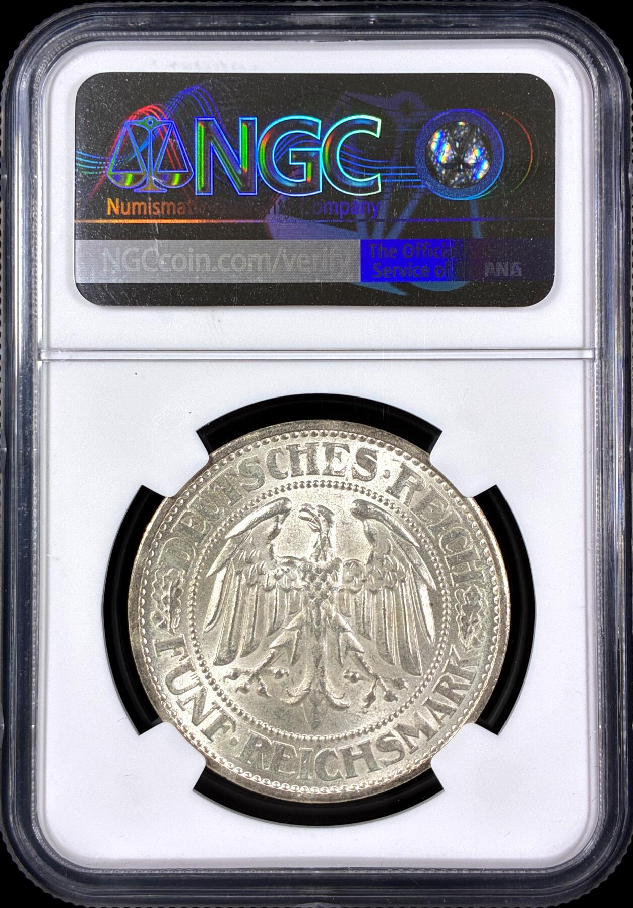 【雨安】【直播拍卖】【第0126期-评级币章】2026-03-07 周六 19:30 (金价1176, 银价22.16) [评级德国] Germany 德国 魏玛 5马克 KM#56 橡树 1932年  NGC-MS66