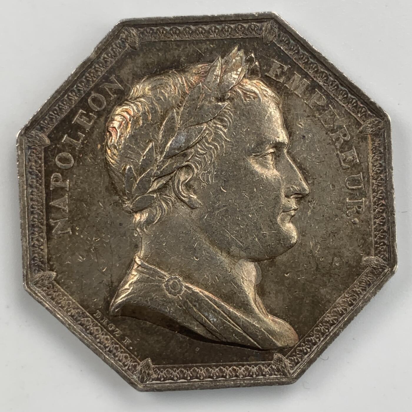 掌中浮雕-藏着的欧洲第053场 拿破仑一世头像，巴黎证券交易所八角银章，33.7mm，15.3g，光边无边铭