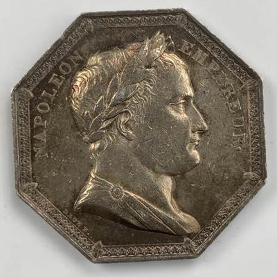 掌中浮雕-藏着的欧洲第053场 - 拿破仑一世头像，巴黎证券交易所八角银章，33.7mm，15.3g，光边无边铭