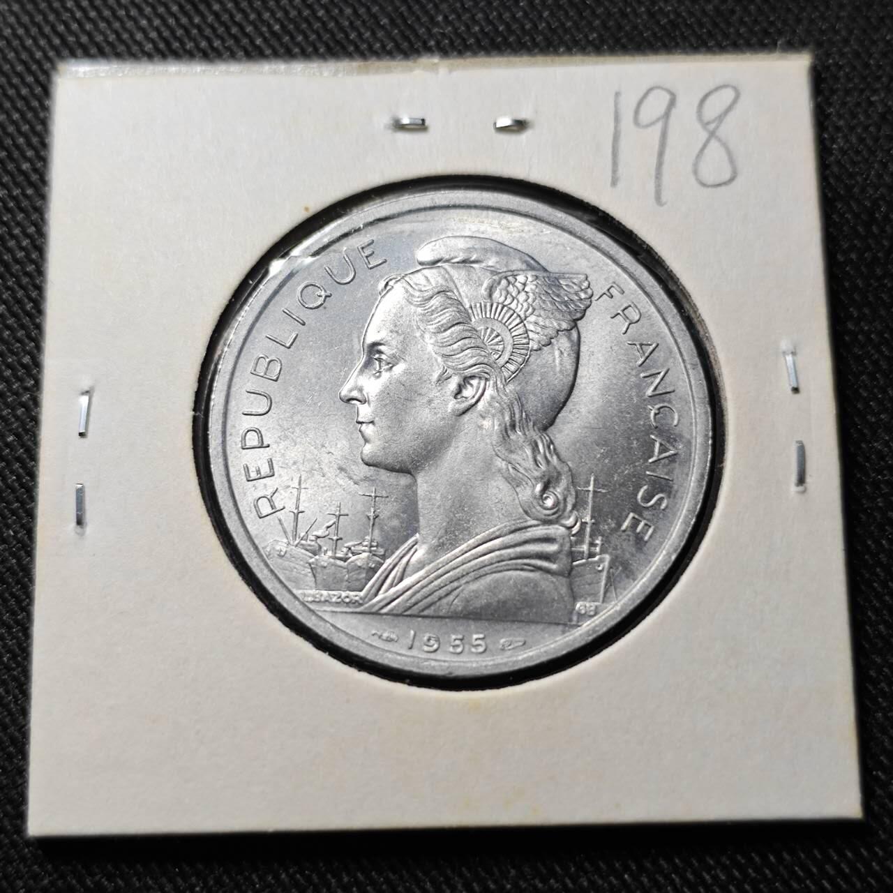 KK钱币收藏小铺   套币 批量/好品散币专场 2月预留时间 周末发货  1955法属留尼汪5法郎 好品