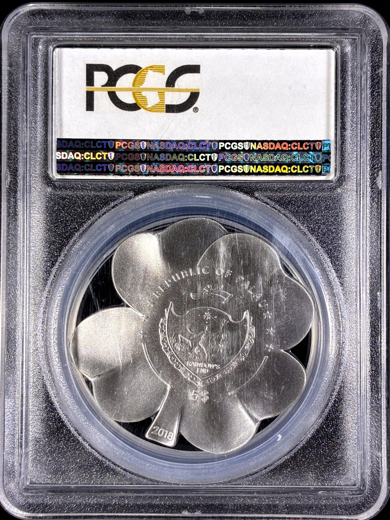 【雨安】【直播拍卖】【第0126期-评级币章】2026-03-07 周六 19:30 (金价1176, 银价22.16) [评级现代] Palau 帕劳 5元 2018年 银色幸运三叶草  PCGS-MS69