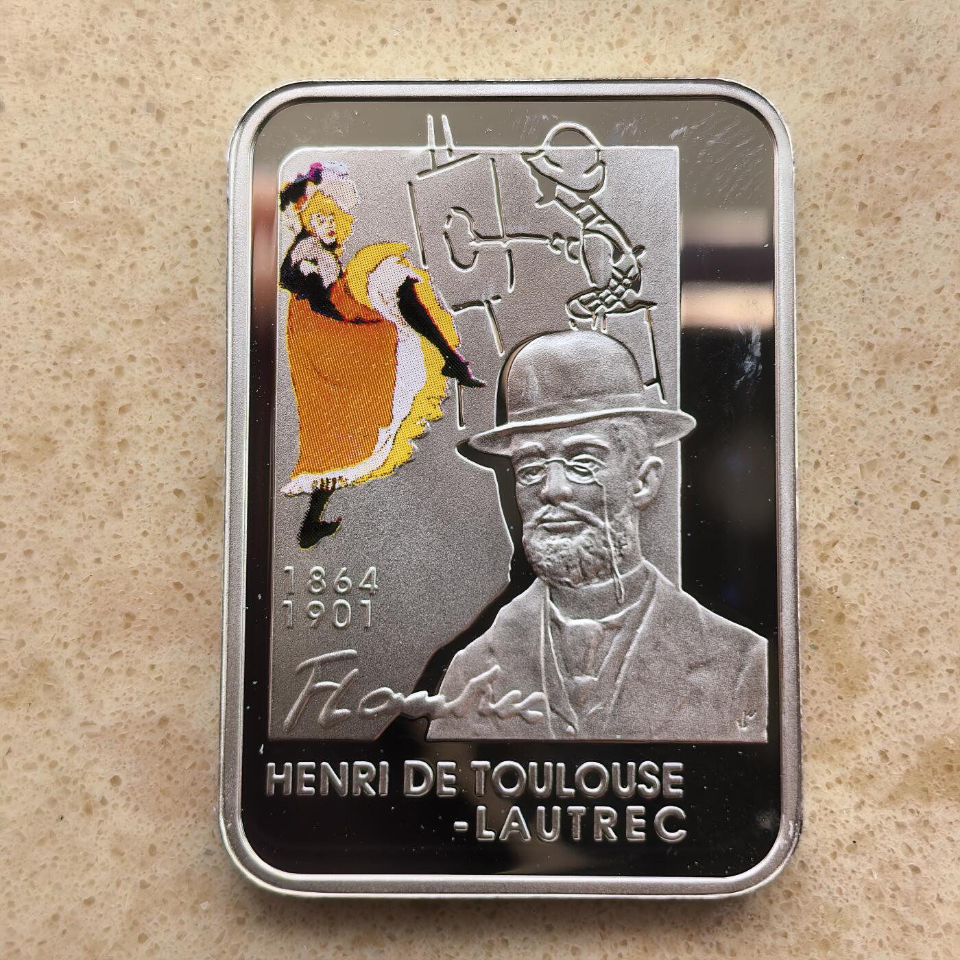 道一币馆币章第一百六十八场 埃2008法国画家亨利·德·图卢兹·罗特列克1元方形彩绘精制银币  28.28g 925s
