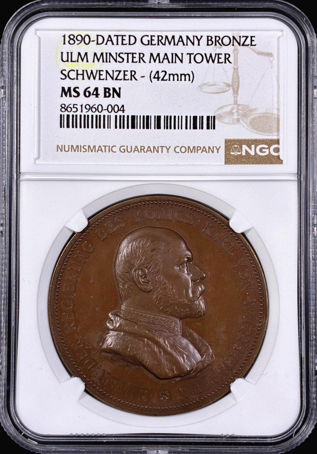 【雨安】【直播拍卖】【第0126期-评级币章】2026-03-07 周六 19:30 (金价1176, 银价22.16) [评级章] Germany [章] 德国 1890年 符腾堡 威廉二世 乌尔姆大教堂 铜章