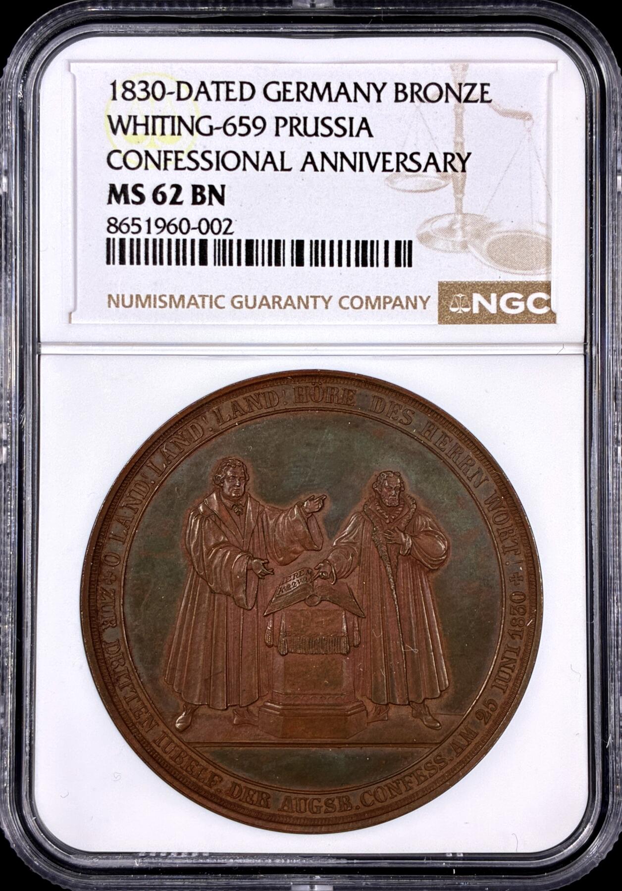 【雨安】【直播拍卖】【第0126期-评级币章】2026-03-07 周六 19:30 (金价1176, 银价22.16) [评级章] Germany [章] 德国 1830年 奥格斯堡忏悔300周年 铜章