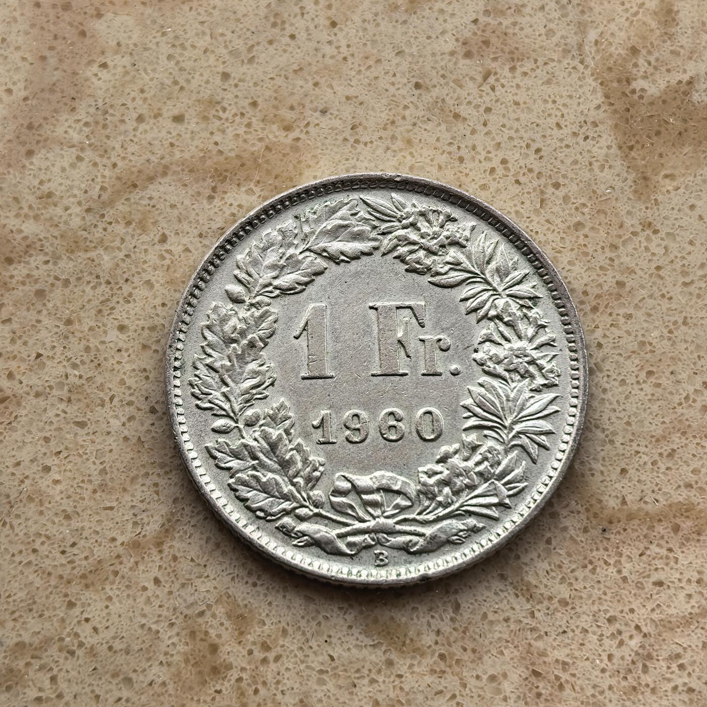 道一币馆币章第一百六十八场 瑞士1960年雪山女神1法郎银币  5g 835s