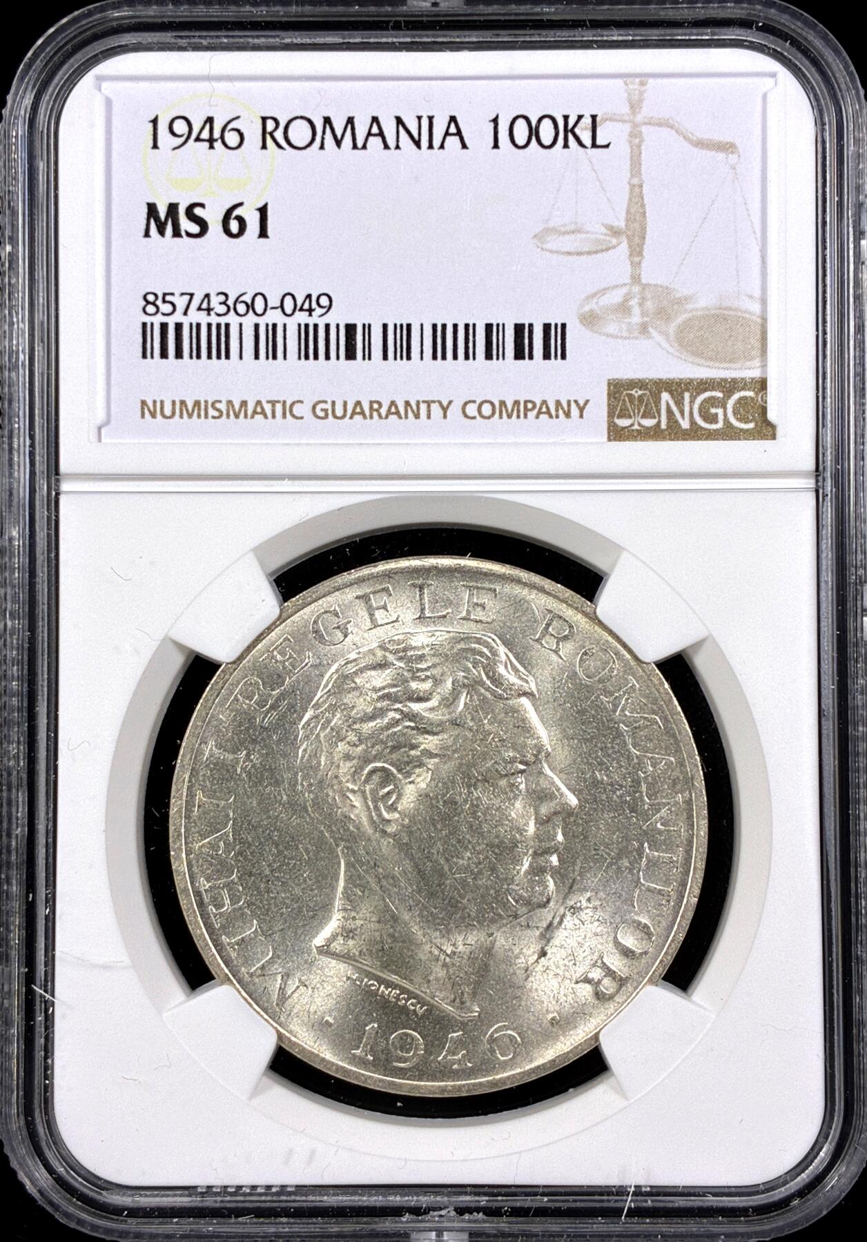 【雨安】【直播拍卖】【第0126期-评级币章】2026-03-07 周六 19:30 (金价1176, 银价22.16) [评级欧洲] Romania 罗马尼亚 100列伊 1946年  NGC-MS61