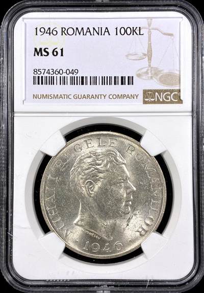 【雨安】【直播拍卖】【第0126期-评级币章】2026-03-07 周六 19:30 (金价1176, 银价22.16) - [评级欧洲] Romania 罗马尼亚 100列伊 1946年  NGC-MS61