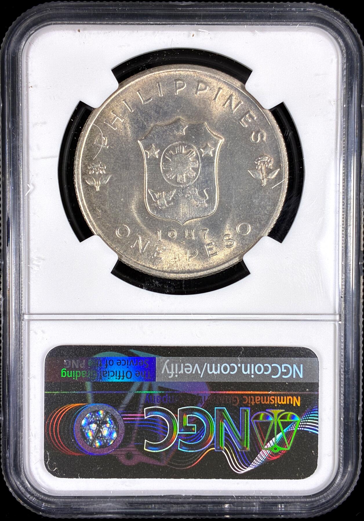 【雨安】【直播拍卖】【第0126期-评级币章】2026-03-07 周六 19:30 (金价1176, 银价22.16) [评级亚洲] Philippines 菲律宾 1比索 1947年 道格拉斯·麦克阿瑟  NGC-MS64