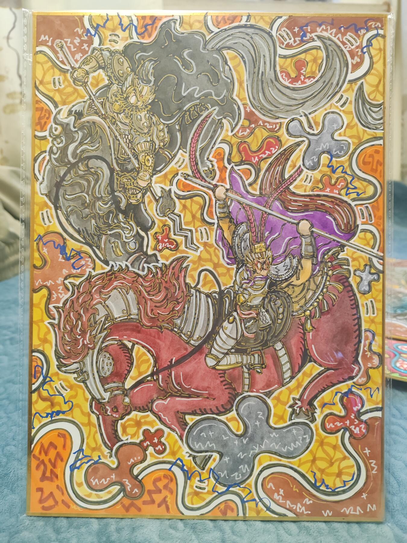 手绘原画 艺术家waiwai原创 owson英雄传系列最大隐藏 三英战吕布A4双拼原画