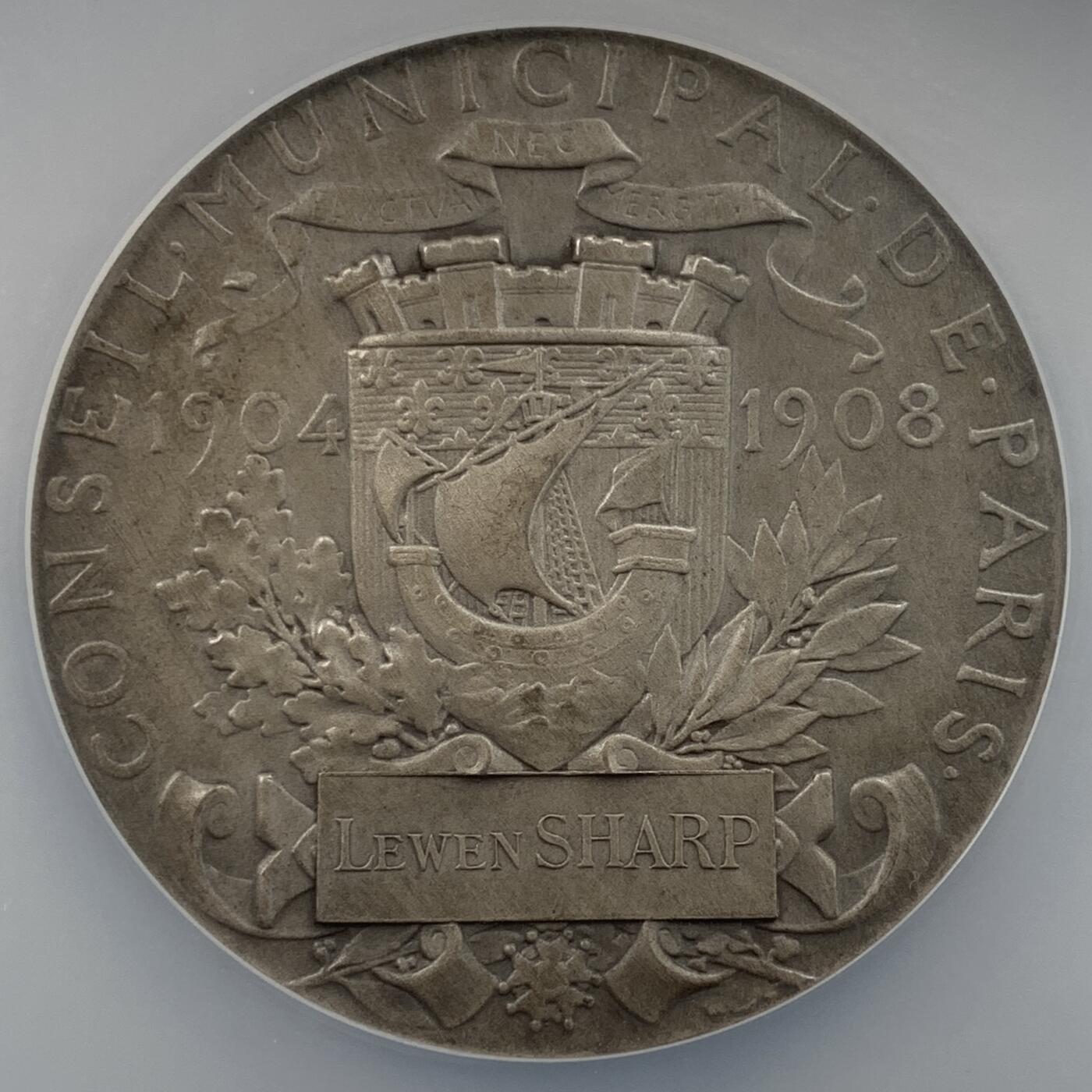 掌中浮雕-藏着的欧洲第053场 NGC MS64 : 1908年巴黎市议会纪念银章，49mm