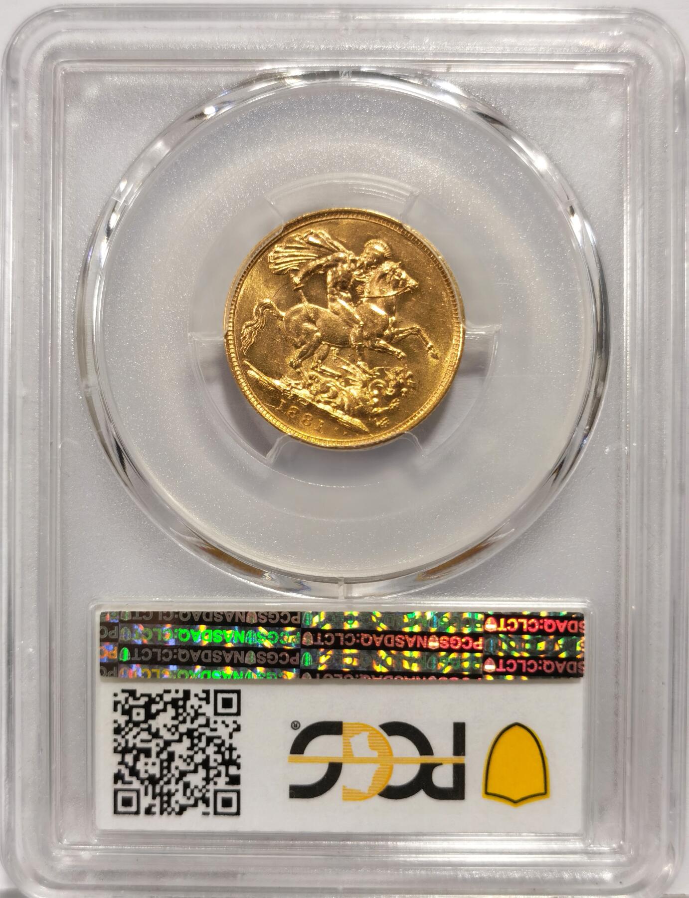 博洋堂世界钱币拍卖第163期（全场包邮） PCGS MS61 英属澳大利亚1881年维多利亚1索维林马剑金币