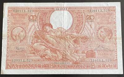 小福收藏拍卖第202期 流通品相裸钞 特惠场 本场全部为欧洲纸币【佣金仅收2% 不设最低佣金 全场包邮】 - 比利时 1944年 100法郎