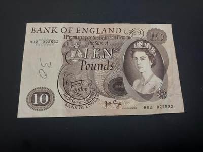 博彦收藏   3月7日 8点钱币专场 全场包邮 - 英国旧版10英镑 流通品 有字迹