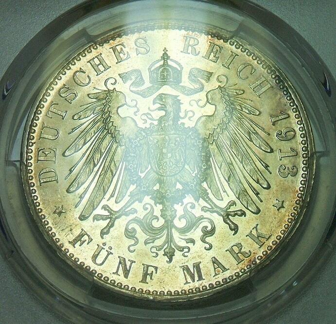 【银】金盾PCGS PR62 德国巴伐利亚1913年 奥托5马克大银币 精制PROOF版
