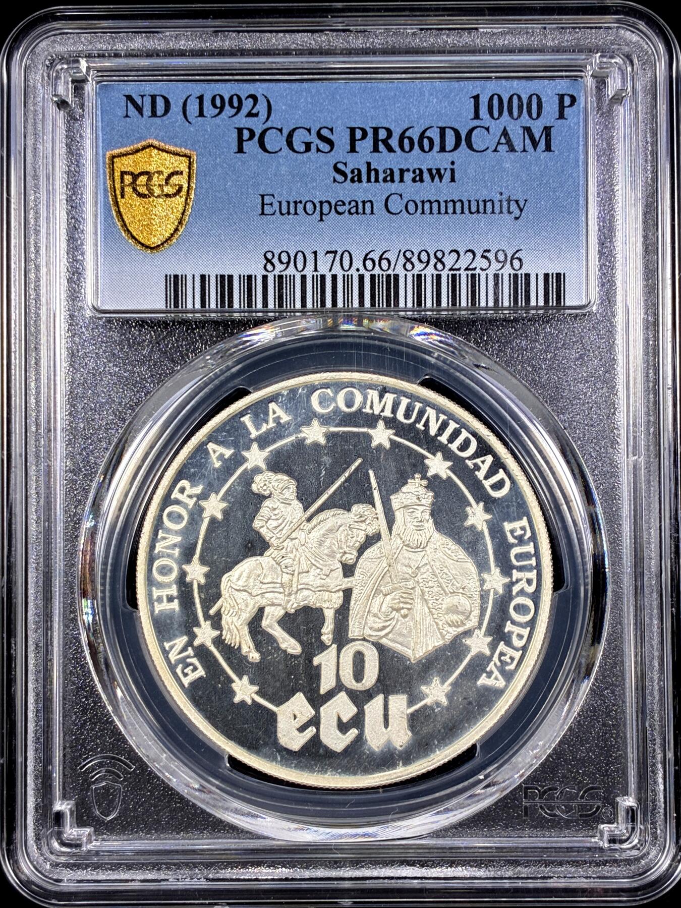 【雨安】【直播拍卖】【第0126期-评级币章】2026-03-07 周六 19:30 (金价1176, 银价22.16) [评级现代] Saharawi 阿拉伯撒哈拉 1000比塞塔 1992年 欧盟 PCGS-PR66DCAM 精制币