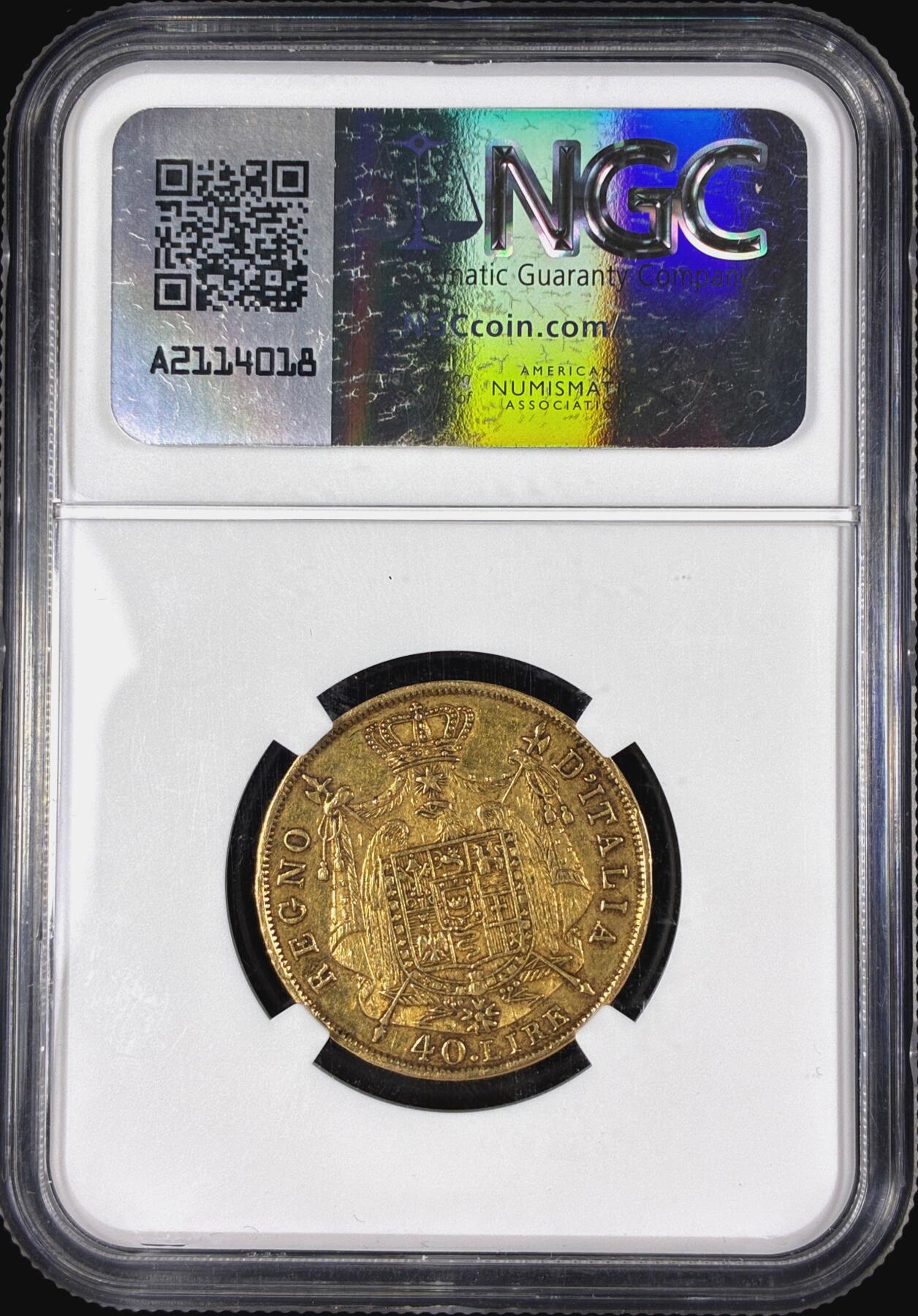 【雨安】【直播拍卖】【第0126期-评级币章】2026-03-07 周六 19:30 (金价1176, 银价22.16) [评级金铂] Italy 意大利 Kingdom of Napoleon拿破仑王国 40里拉 1814年  NGC-AU50