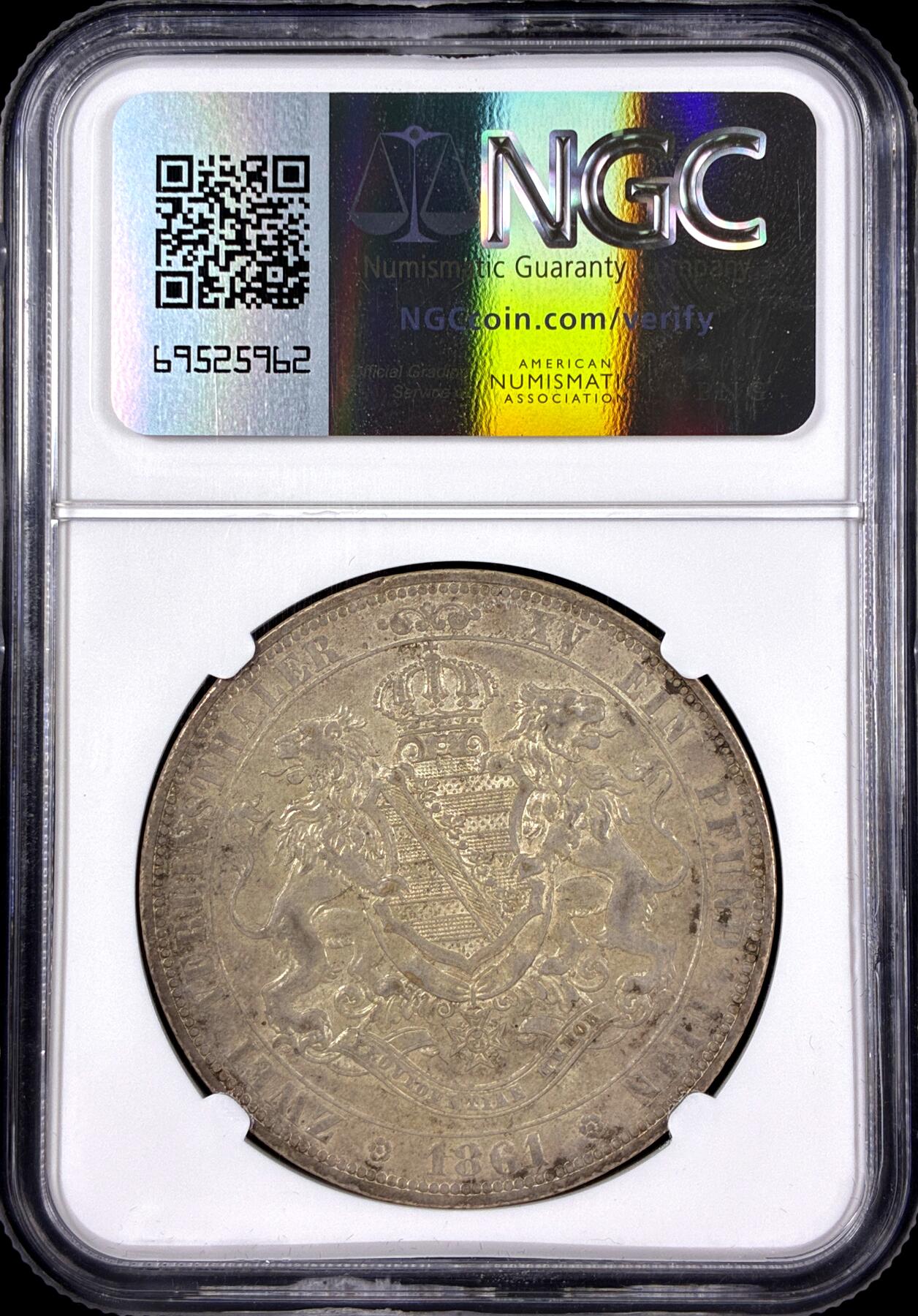 【雨安】【直播拍卖】【第0126期-评级币章】2026-03-07 周六 19:30 (金价1176, 银价22.16) [评级德国] Germany 德国 德意志 2泰勒 Saxony萨克森 Thun.347 KM#1215 (1861) 约翰.双狮 1861年  NGC-AU58