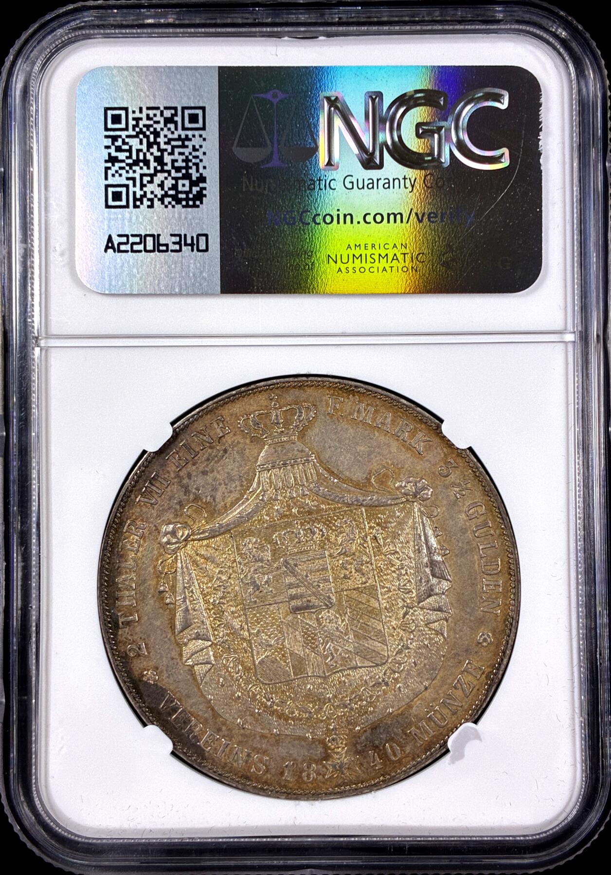 【雨安】【直播拍卖】【第0126期-评级币章】2026-03-07 周六 19:30 (金价1176, 银价22.16) [评级德国] Germany 德国 德意志 2泰勒 Saxony萨克森 Thun.383 KM#0200 (1840-1848) 卡尔·弗里德里希 1840年  NGC-MS61 原味欧洲淡美包浆