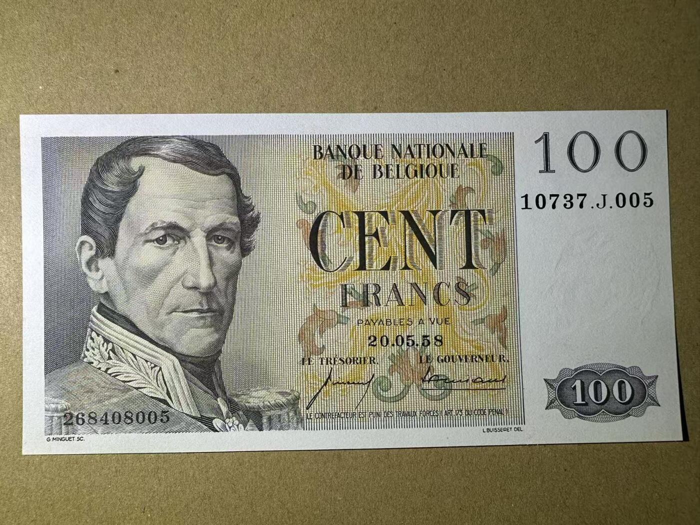 (800期大拍拍品火热征集中🔥）【Blue Auction】世界纸币精拍第790期——18级TOP拍卖/信誉/品质/专业/高效💫  比利时 1958年100法郎 法属风 UNC品相