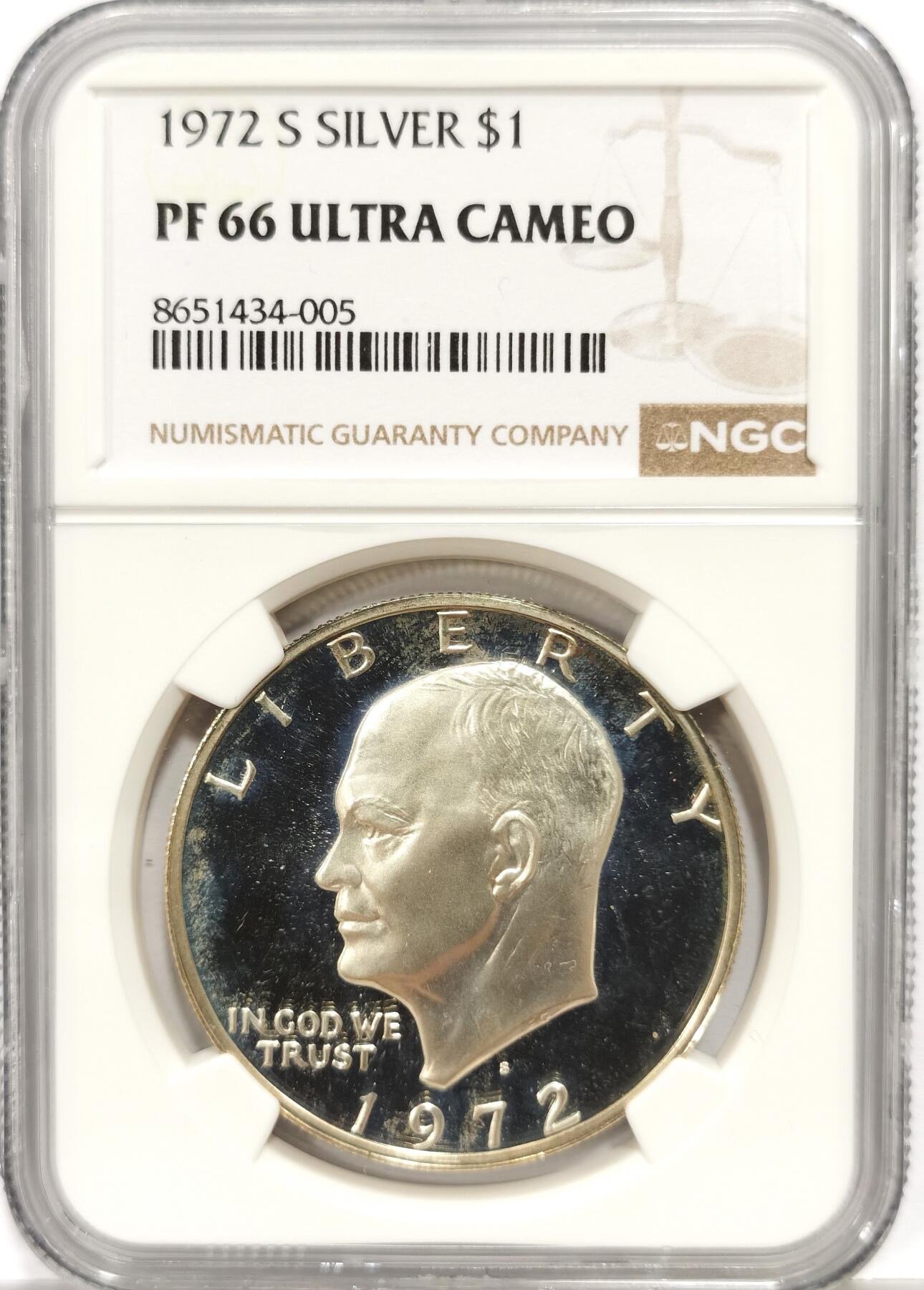 博洋堂世界钱币拍卖第163期（全场包邮） NGC PF66UC 美国1972年艾森豪威尔1美元精制银币