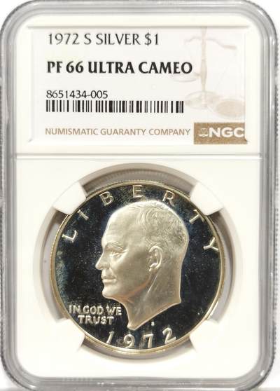 博洋堂世界钱币拍卖第163期（全场包邮） - NGC PF66UC 美国1972年艾森豪威尔1美元精制银币