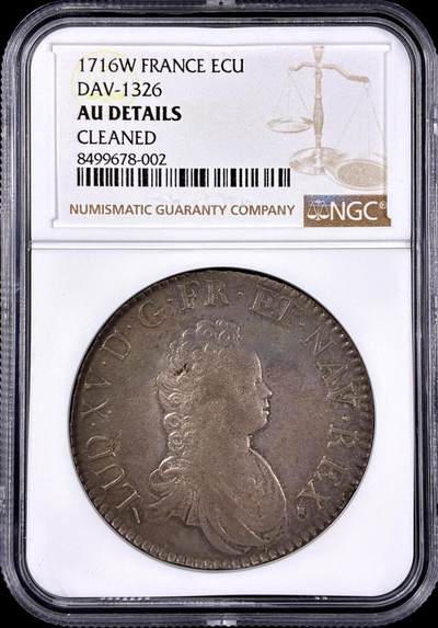 【雨安】【直播拍卖】【第0126期-评级币章】2026-03-07 周六 19:30 (金价1176, 银价22.16) - [评级法国] France 法国 1埃居 KM#0414 (1715-1718) 路易十五 儿童版小头像 1716年  NGC-AU