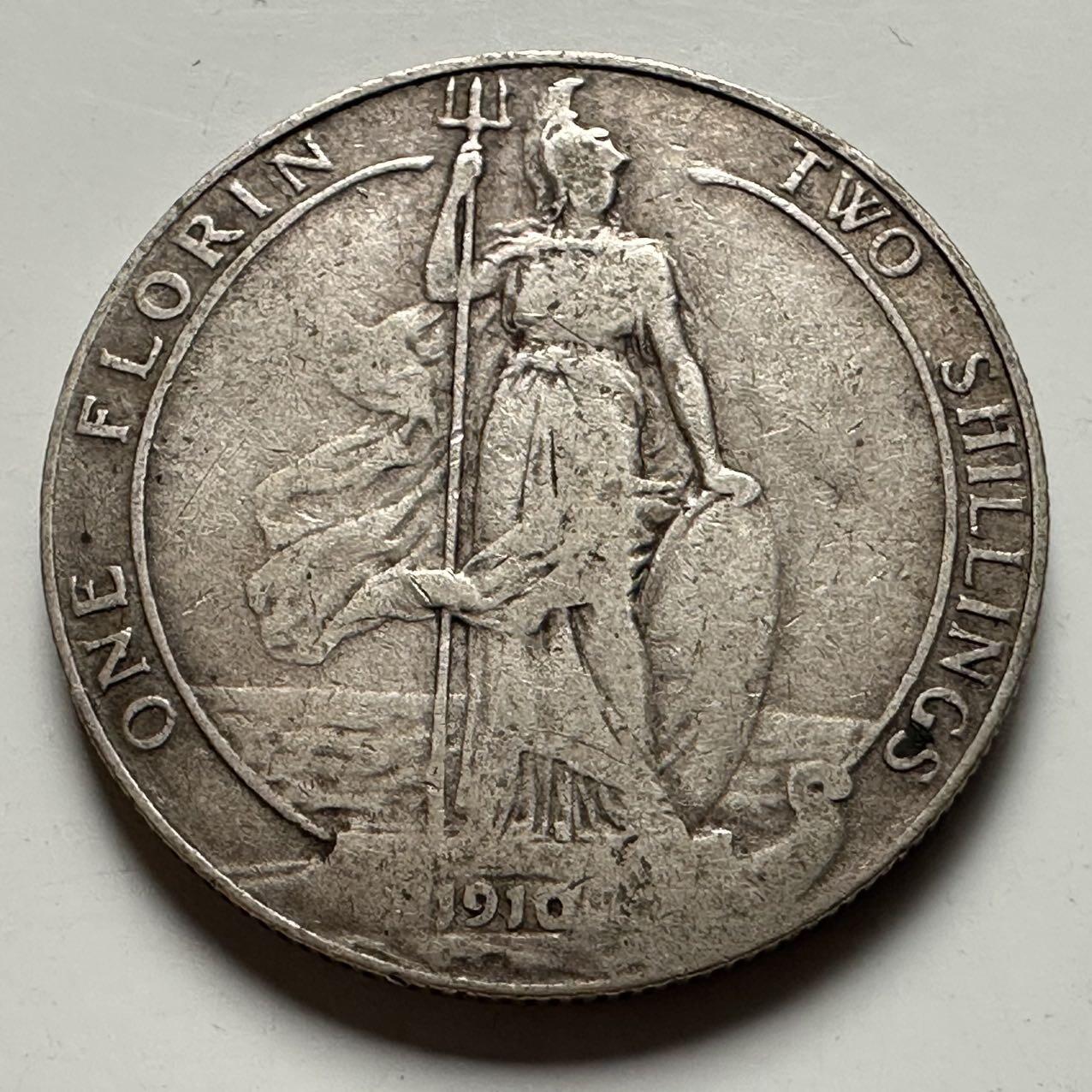 🌹外币初藏🌹🐯2026年第24场  每周二四六晚8️⃣点 接代拍 英国1910年爱德华七世1弗洛林 海神银币 11.3克92.5%高银