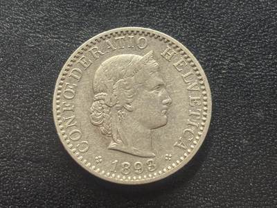 邮泉阁限时拍卖第四十二场（硬币在国外。请付邮费6元。） - 瑞士1893年20拉彭