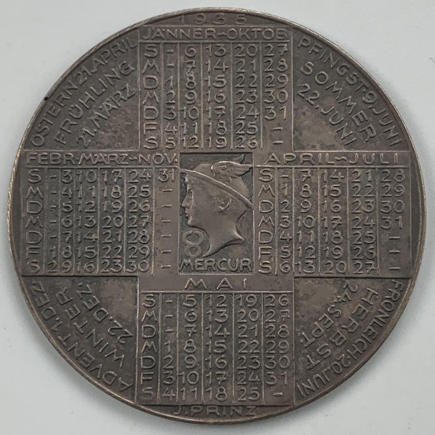 掌中浮雕-藏着的欧洲第053场 1935年奥地利日历银章，40mm，16.75g