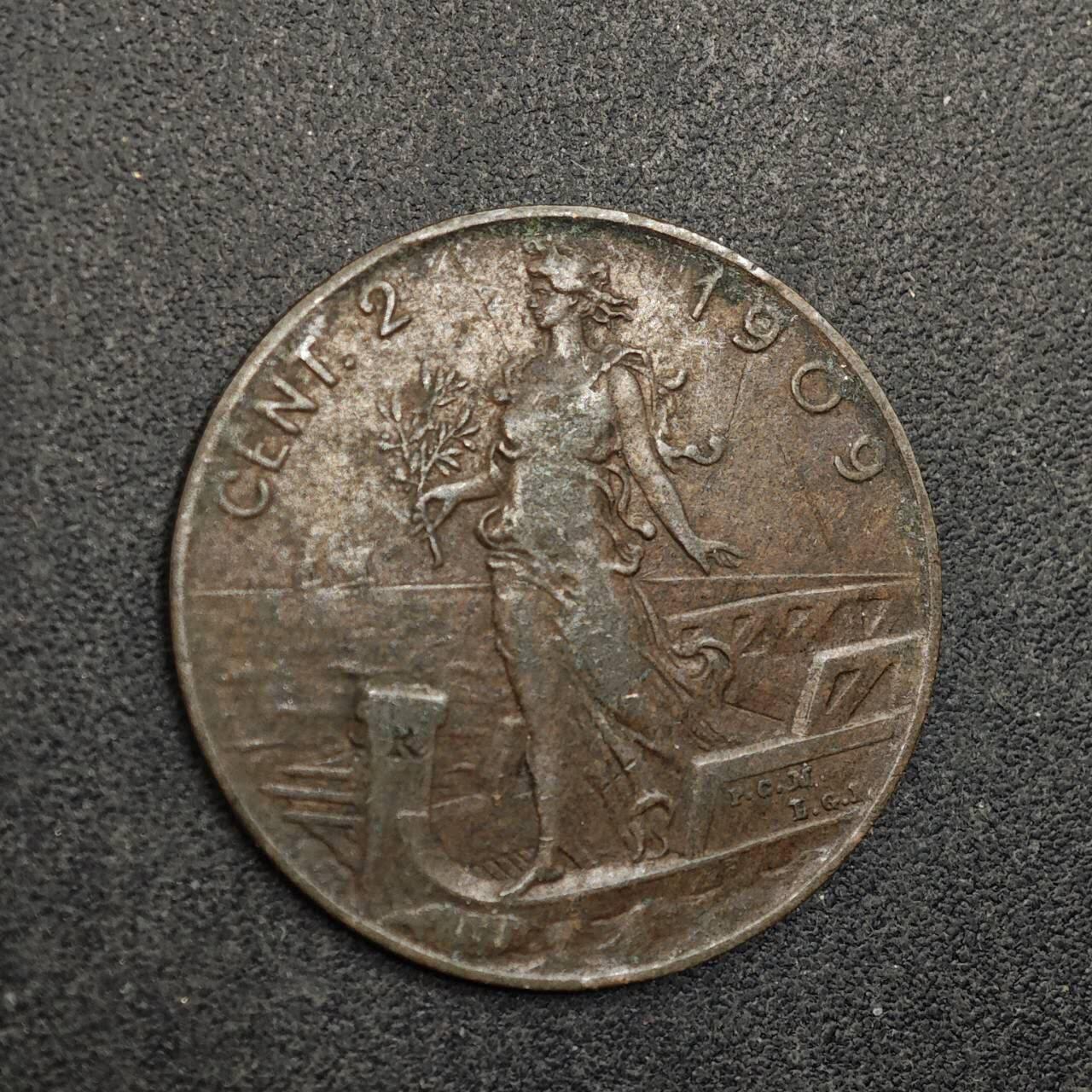 【淘币小摊】实时拍第八百七十五拍   散币场    每周一统一发货 意大利1909年2分铜币