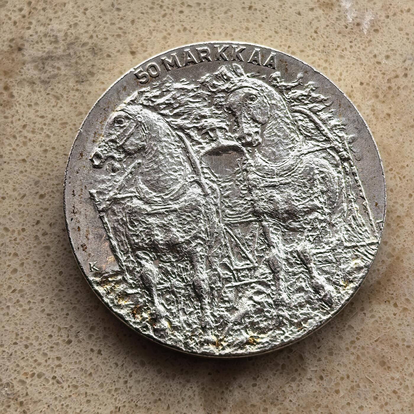 道一币馆币章第一百六十八场 芬兰1981年总统凯科宁80岁寿辰50马克银币 20g 500s