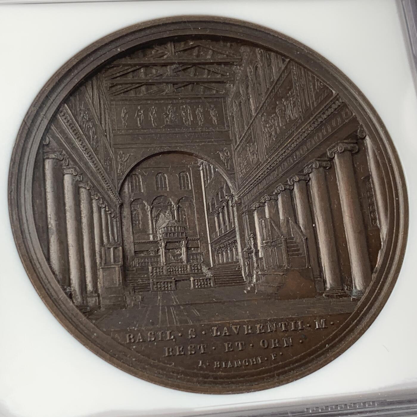 掌中浮雕-藏着的欧洲第053场 NGC MS63 ：1868年梵蒂冈教皇庇护九世纪念铜章，44mm