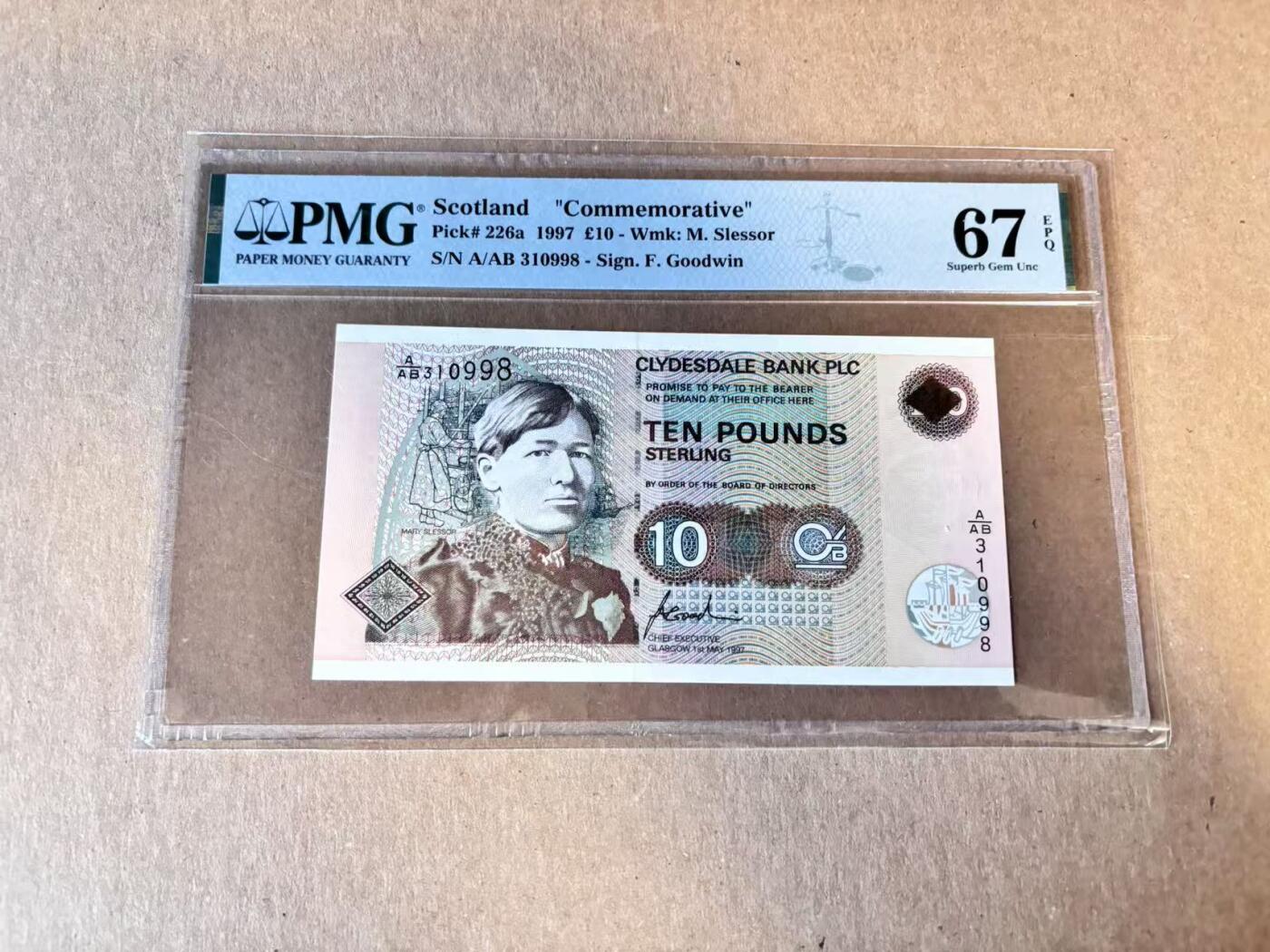 (800期大拍拍品火热征集中🔥）【Blue Auction】世界纸币精拍第790期——18级TOP拍卖/信誉/品质/专业/高效💫  【无47】苏格兰 1997年10镑 PMG67EPQ