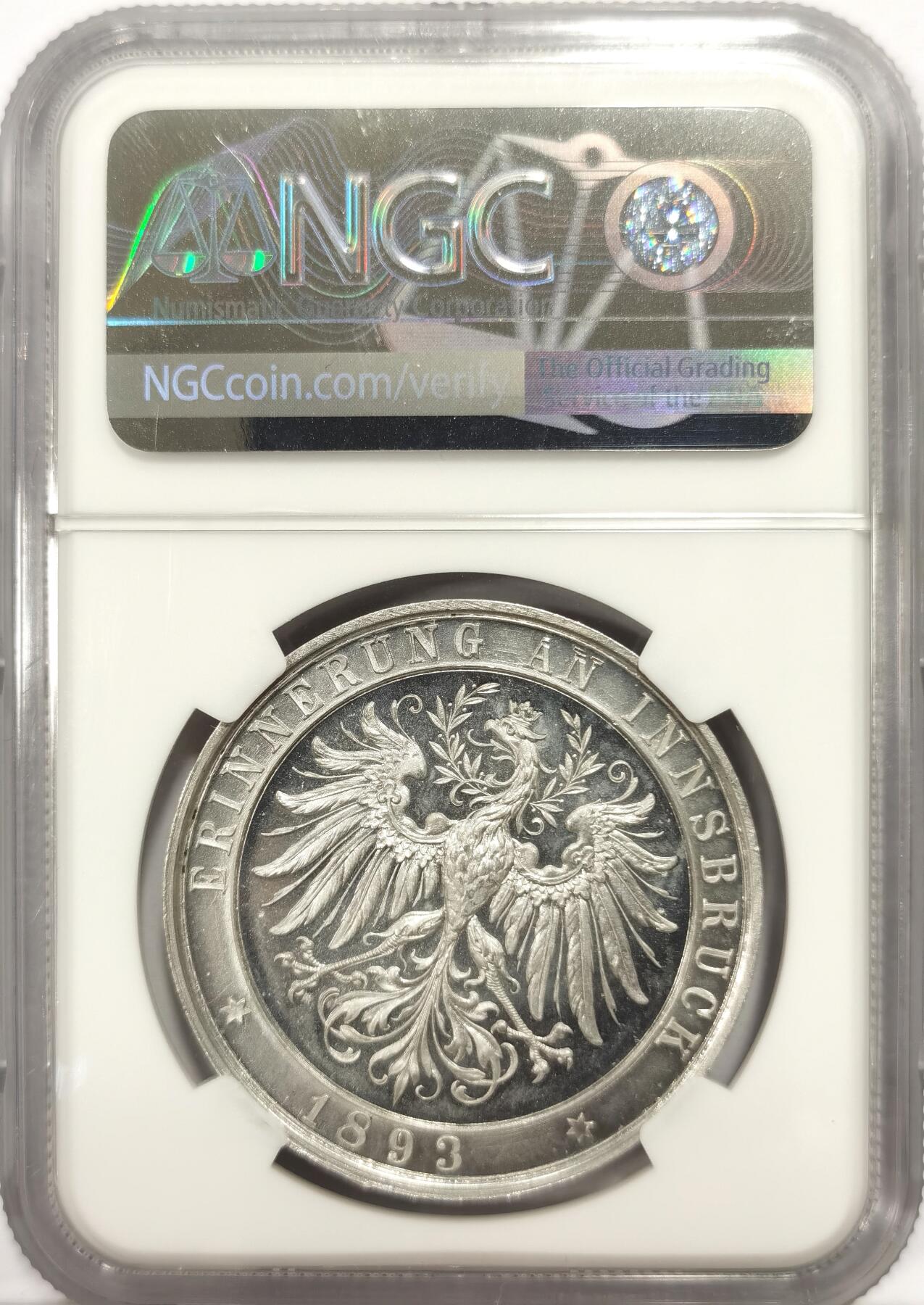 博洋堂世界钱币拍卖第163期（全场包邮） NGC MS63 奥地利1893年蒂罗尔世博会纪念景观铝章，唯一冠军分，铝章稀少