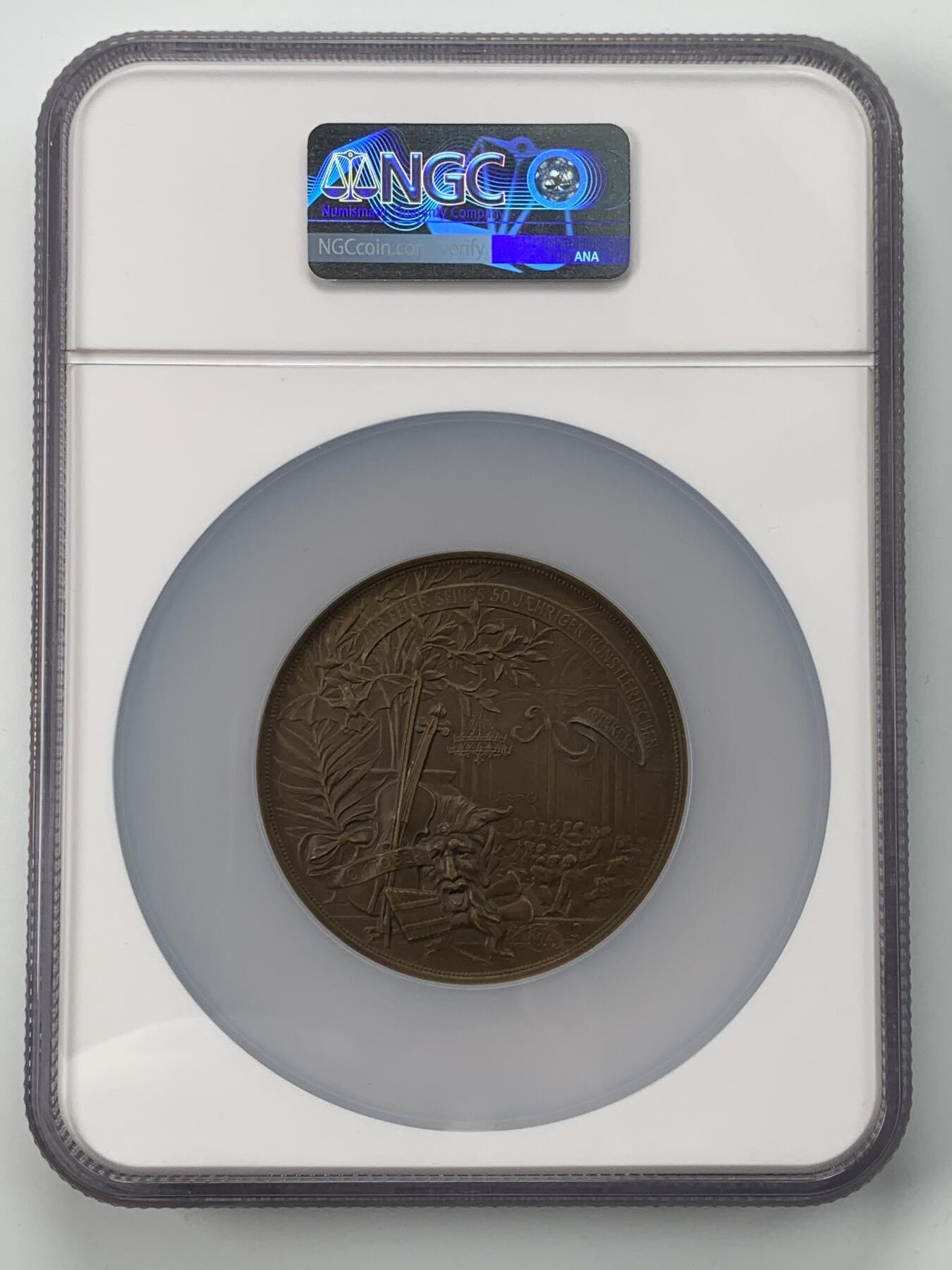 掌中浮雕-藏着的欧洲第053场 NGC MS65 : 1894年奥地利音乐家约翰施特劳斯铜章 , 60mm，安东沙夫作品