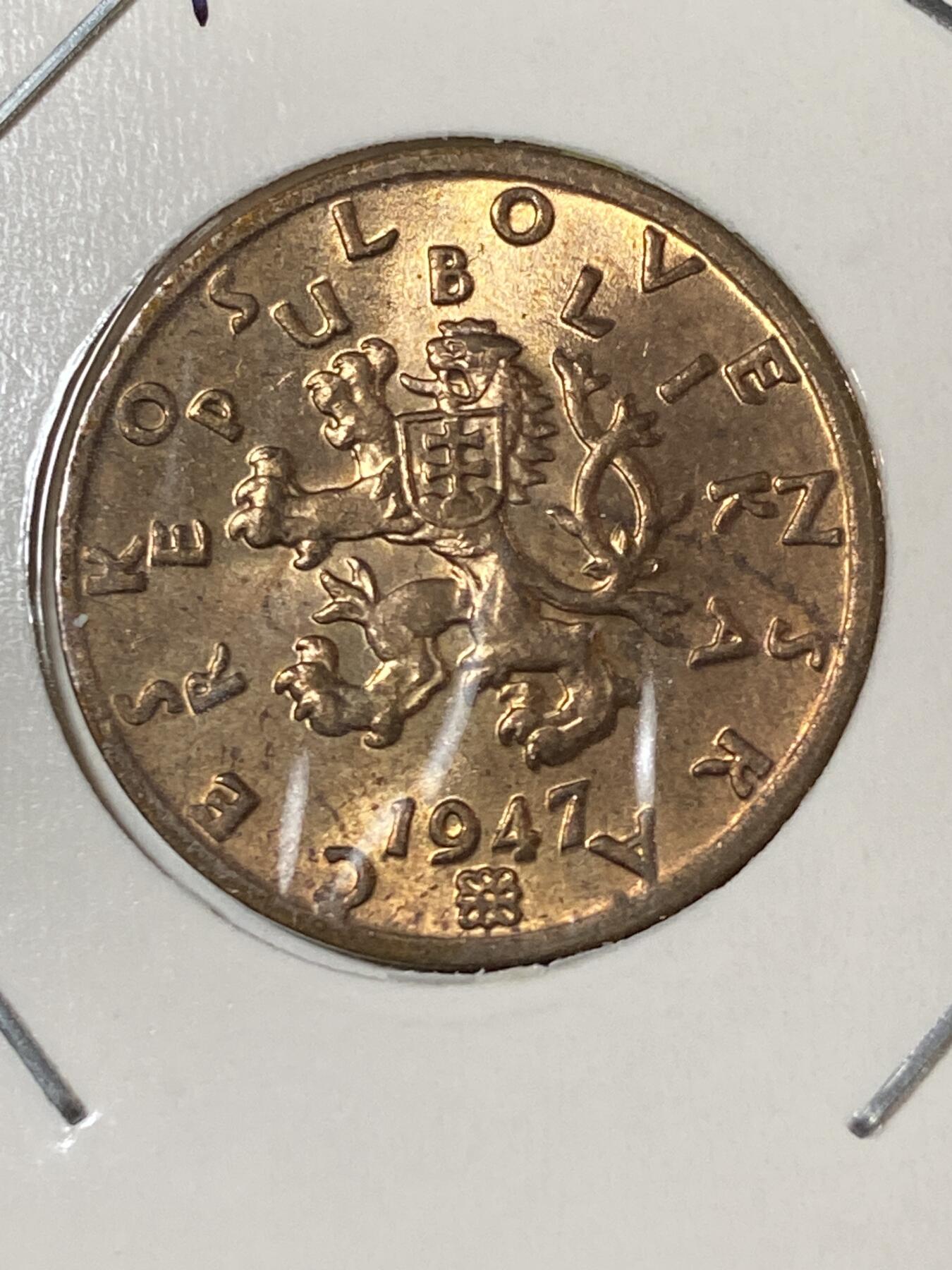 2026年第三十三场(总第二百零二场）外国精品纸夹币场(免佣金) 原光好品–捷克斯洛伐克1947年50赫勒(二战前第二套第一版，青铜材质版，克雷姆尼察造)