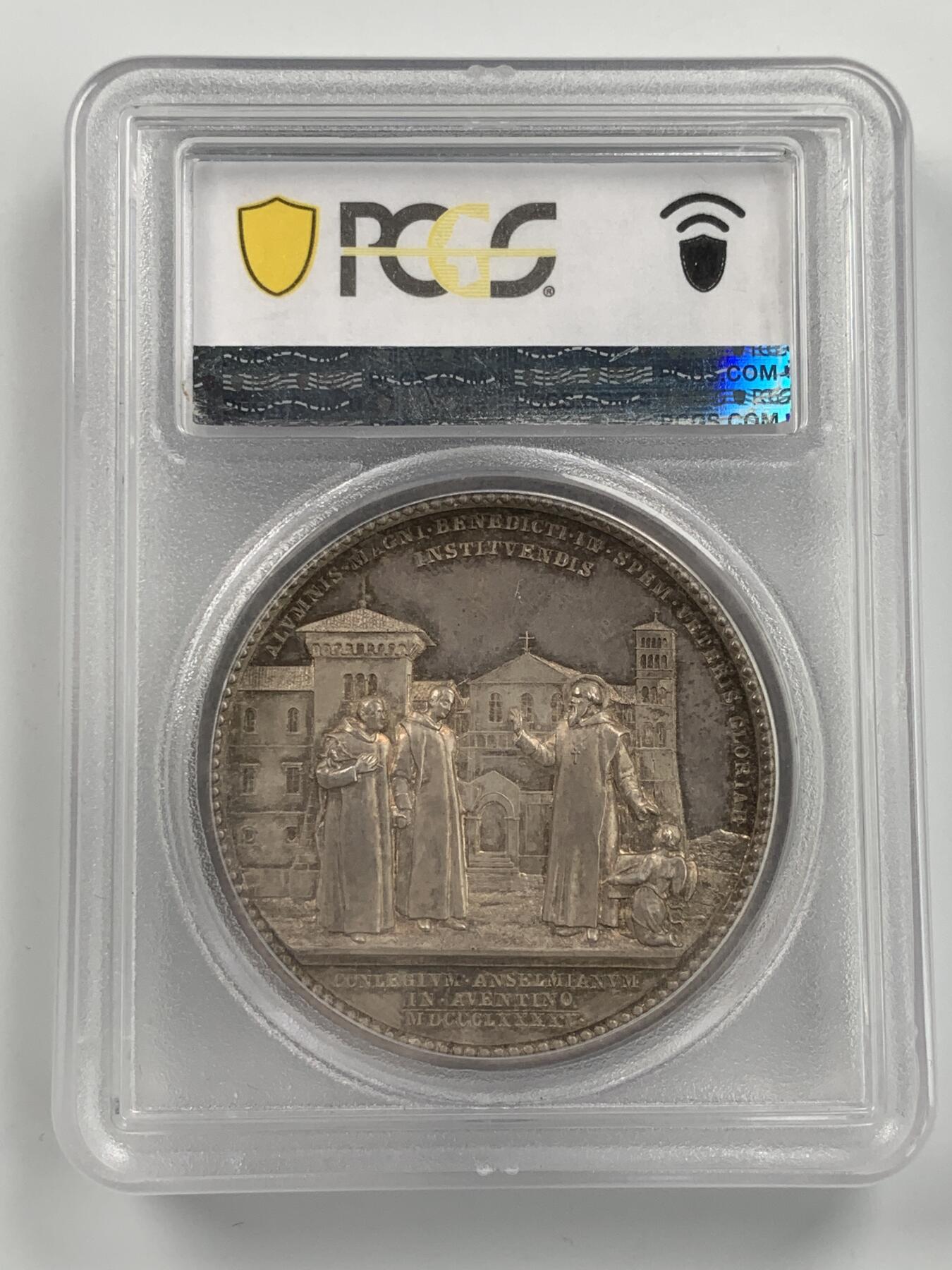 掌中浮雕-藏着的欧洲第053场 PCGS SP65 : 1895年梵蒂冈教皇利奥十三世，阿尔蒂诺安瑟学院银章，43mm