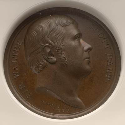 掌中浮雕-藏着的欧洲第053场 - NGC MS63 ：1821年英国诗人司各特铜章， 41mm