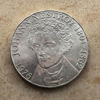 道一币馆币章第一百六十九场 - 奥地利1976年约翰内斯特洛伊诞辰175周年100先令纪念银币 24g 640s