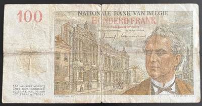 小福收藏拍卖第202期 流通品相裸钞 特惠场 本场全部为欧洲纸币【佣金仅收2% 不设最低佣金 全场包邮】 比利时 1959年 100法郎