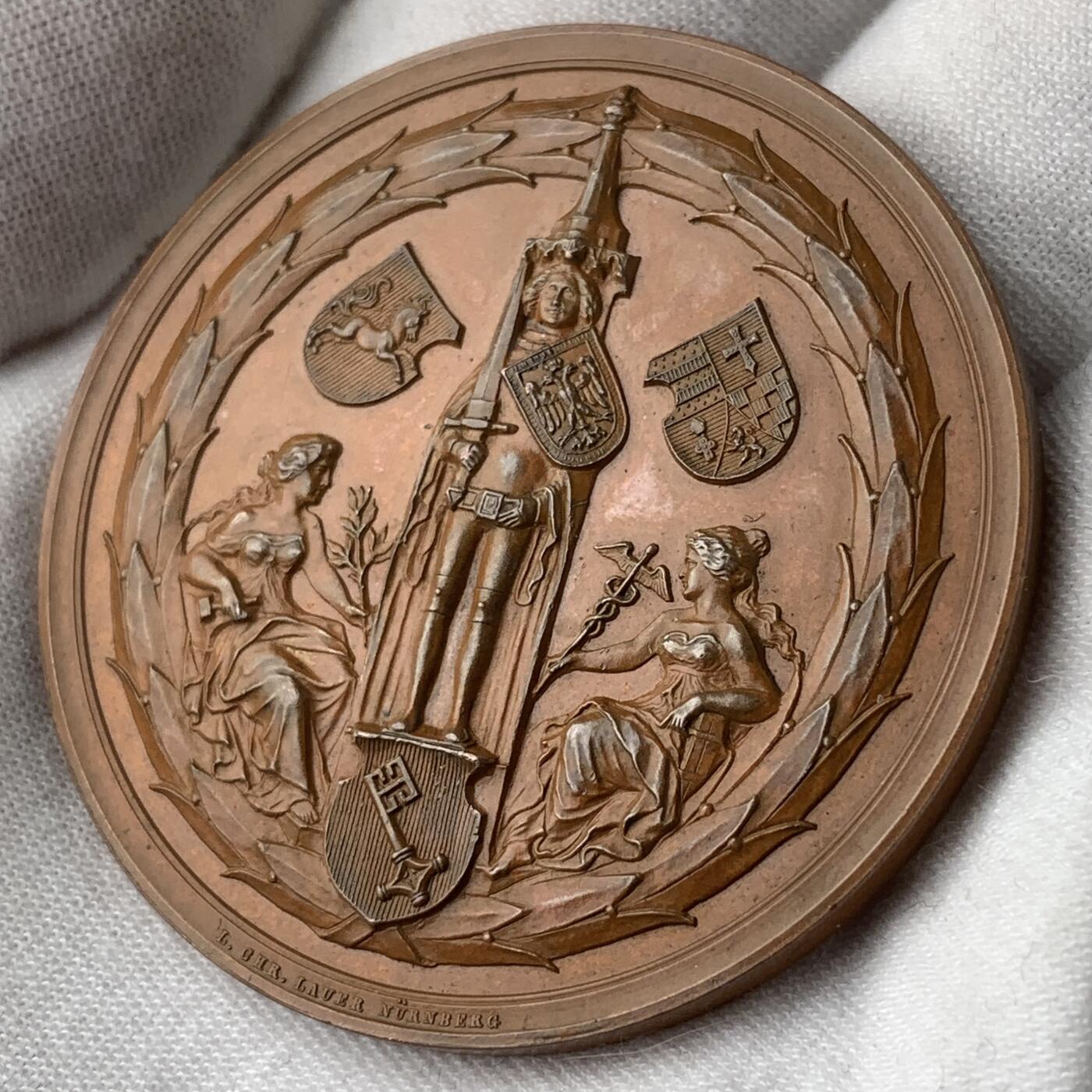 掌中浮雕-藏着的欧洲第053场 1890年德国不莱梅市西北德意志工业博览会纪念铜章，50mm
