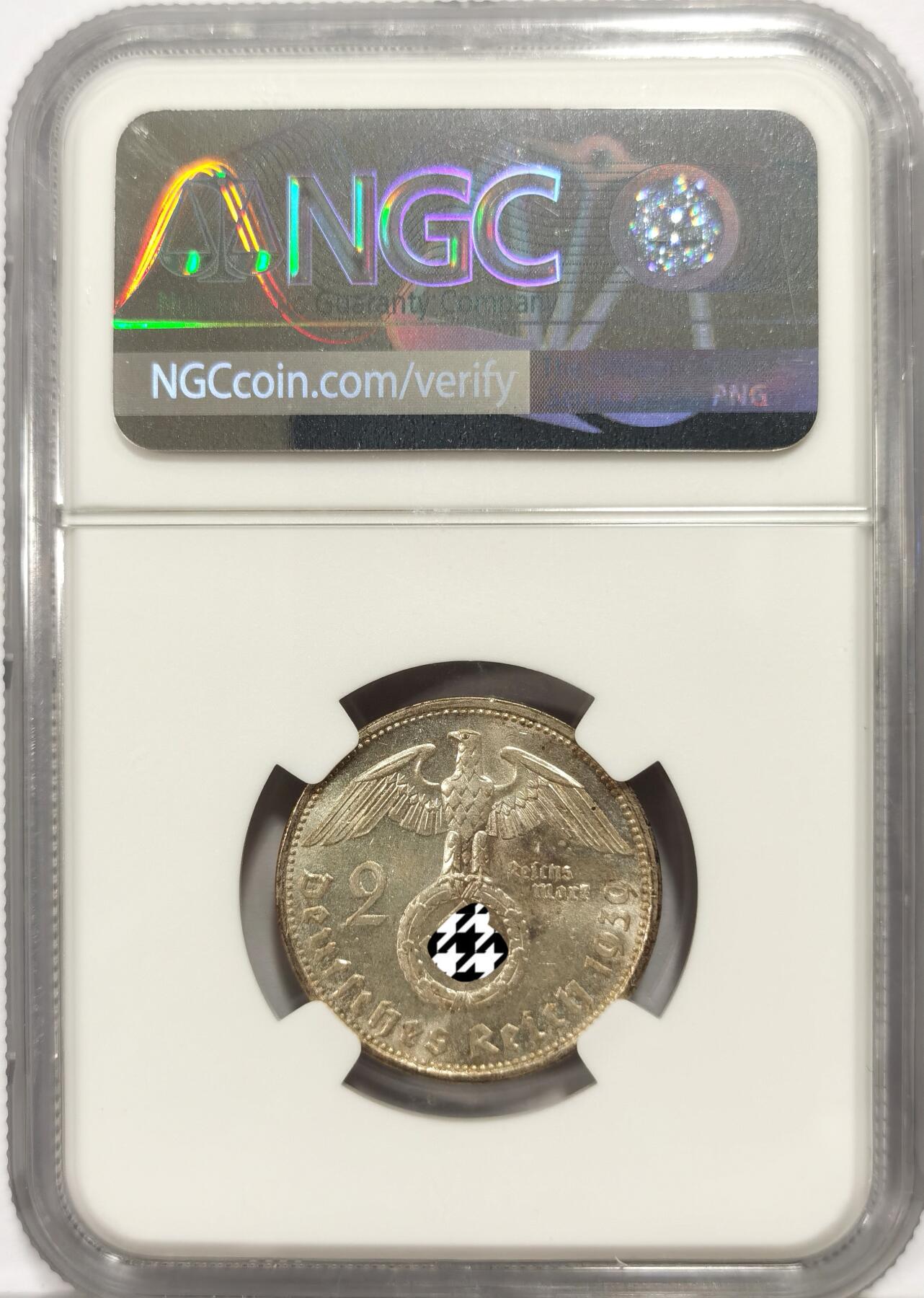 博洋堂世界钱币拍卖第163期（全场包邮） NGC MS63 德国1939年2马克银币，63分可藏品相了