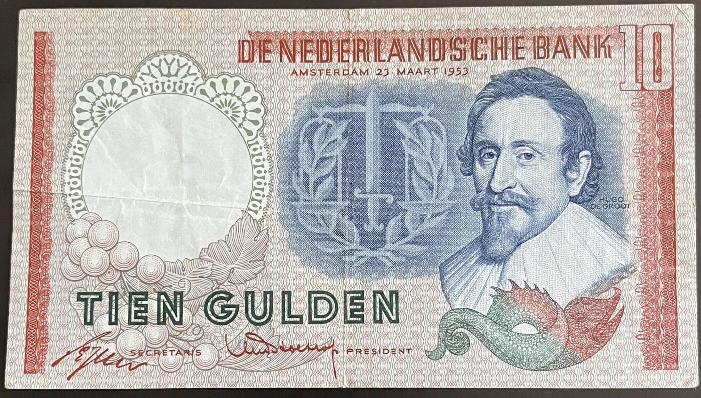 小福收藏拍卖第202期 流通品相裸钞 特惠场 本场全部为欧洲纸币【佣金仅收2% 不设最低佣金 全场包邮】 荷兰 1953年 10盾